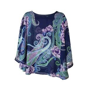 Bob Mackie‎ Wearable Art Xs Lightweight Top Kimono Cover-Up Colorful Vintage